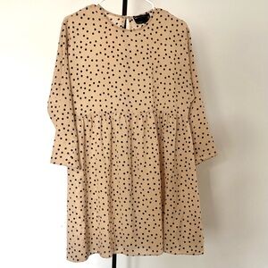 long sleeve smock mini dress in polka dot